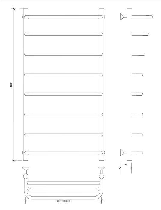 Полотенцесушитель водяной 120x50 Мерида 2 СП (черный) Secado арт. 4673739225721