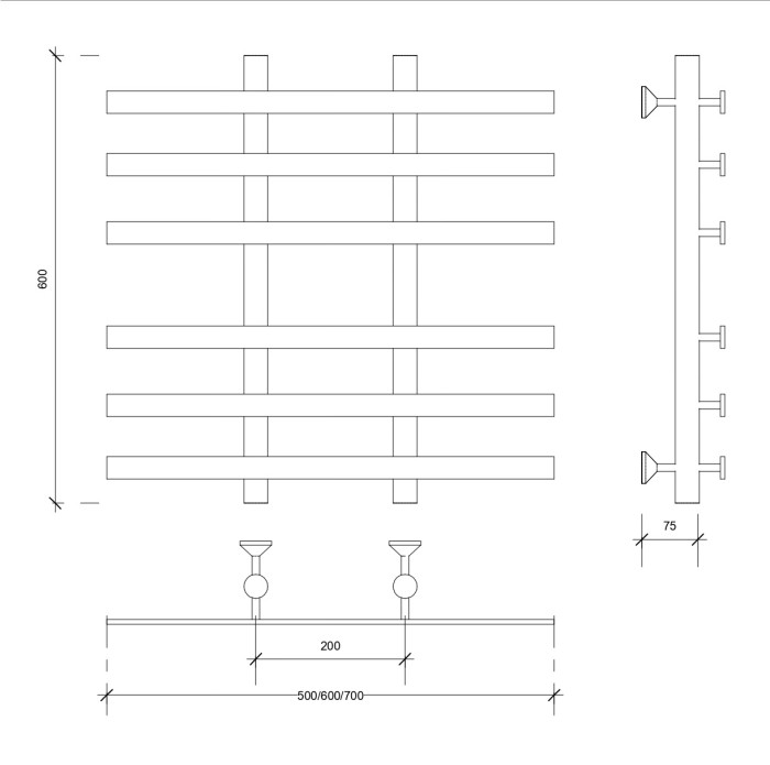 Полотенцесушитель водяной 60x20x50 Понтида 4 (черный) Secado арт. 4673739227725