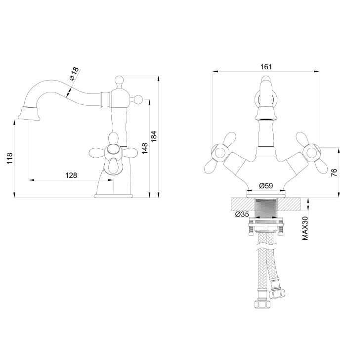 Смеситель для раковины, Wonzon & Woghand Retro, WW-88139020-BGM цвет: графит