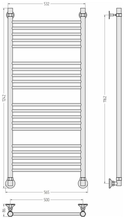 Стилье Водяной полотенцесушитель 1200x500, Аксиома-10, 00661-1250 цвет: без покрытия