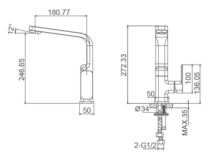 Смеситель для кухни, Wonzon & Woghand Arnie, WW-692102-CR цвет: хром