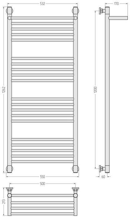 Сунержа Водяной полотенцесушитель 1200x500, Богема+ с 1 полкой, 31-0223-1250 цвет: матовый чёрный