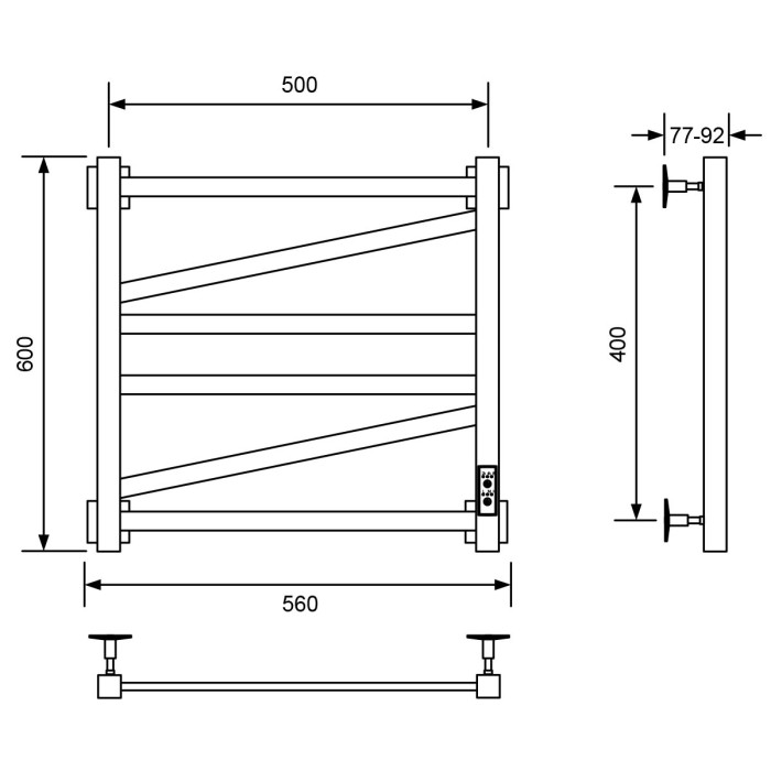 Электрический полотенцесушитель 50x60, Veconi Barro-C арт. B6050B-C