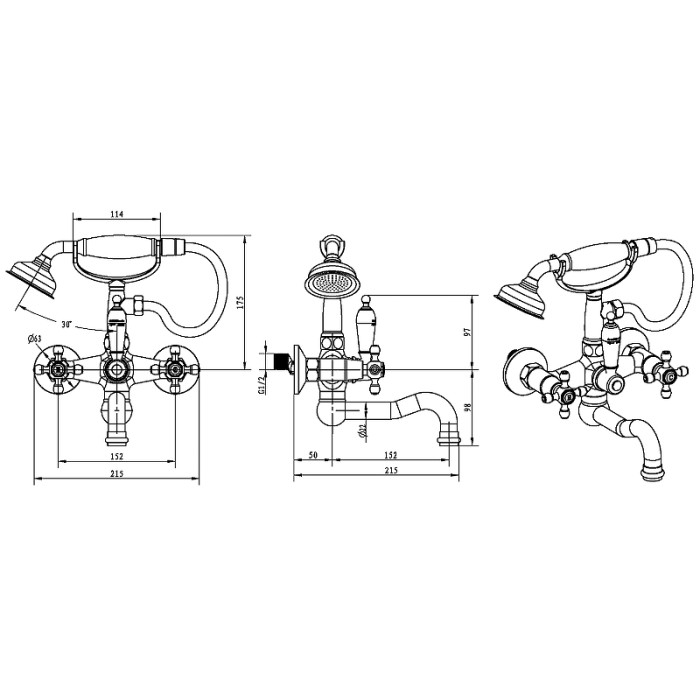 Смеситель для ванны, золото, Royal Cristal Boheme 293-Royal/CRST