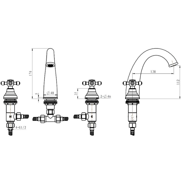 Смеситель для раковины, бронза, Royal Cristal Boheme 317-Royal/CRST