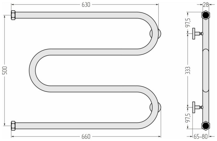 Сунержа Водяной полотенцесушитель 500x650, М-образный, 12-0007-5065 цвет: белый