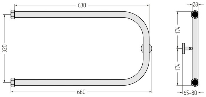 Сунержа Водяной полотенцесушитель 320x650, П-образный, 30-0003-3265 цвет: матовый белый