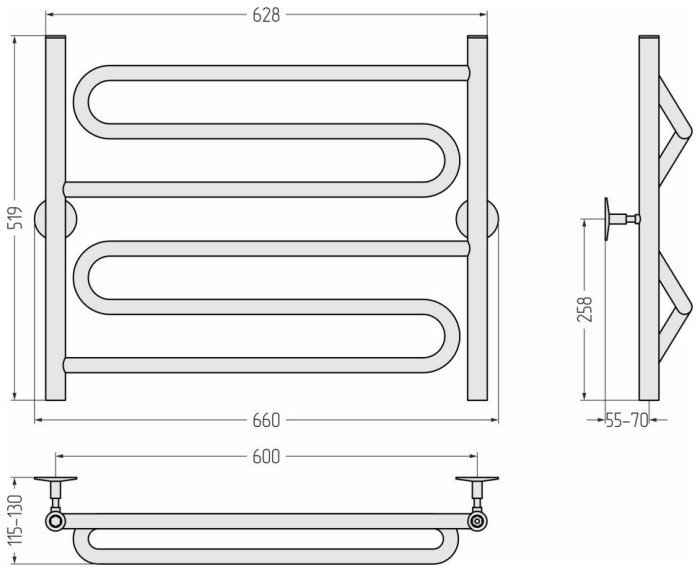 Стилье Водяной полотенцесушитель 600x600, Универсал-51, 00651-6060 цвет: без покрытия