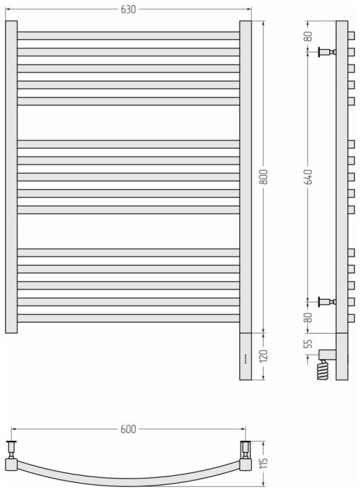 Сунержа Электрический полотенцесушитель 600x500, Аркус 3.0, 30-5705-8060 цвет: матовый белый