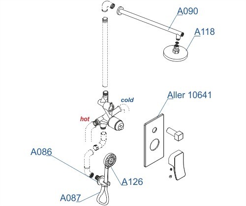 Встраиваемый комплект для душа с верхней душевой насадкой и лейкой Aller 1060 WasserKRAFT арт. A16190