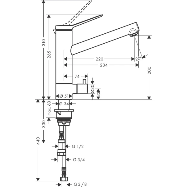 Смеситель для кухни, с поворотным изливом, с запорным вентилем, Hansgrohe Zesis M33, хром арт. 74807000