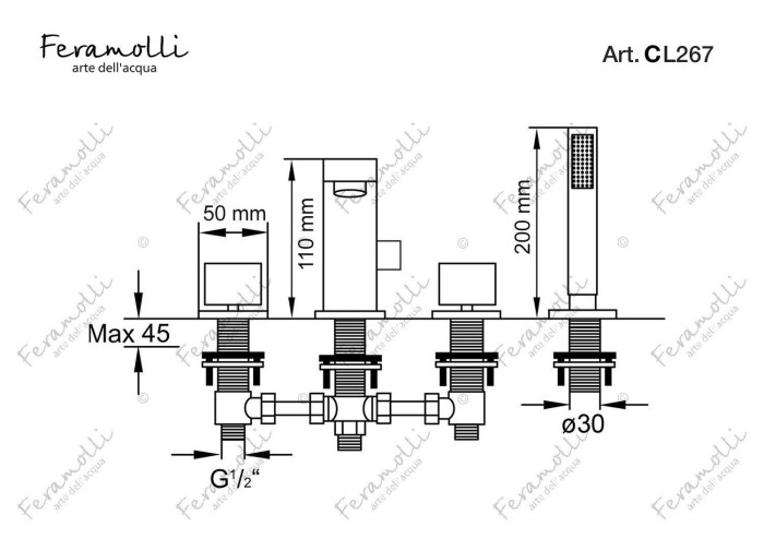 Смеситель на борт ванны, хром, Molveno Feramolli - CL267