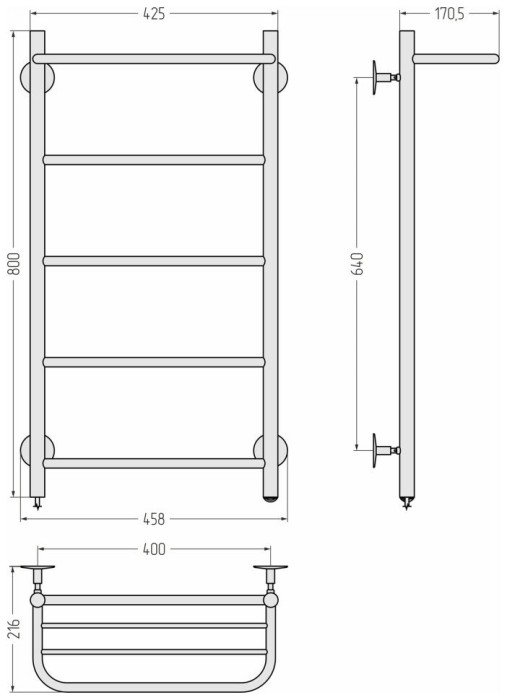 Стилье Электрический полотенцесушитель 800x400, Формат 30, 00531-8040 цвет: без покрытия