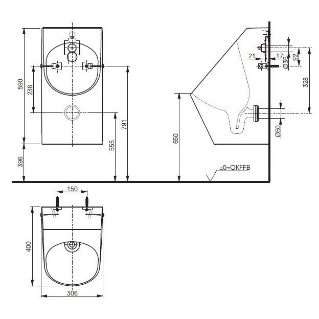 Писсуар подвесной, Public TOTO, UWN926EBS#XW цвет: белый