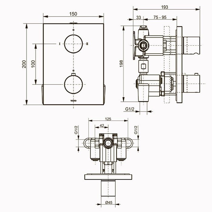 Термостатический смеситель для душа, TOTO, DB421RVE цвет: хром