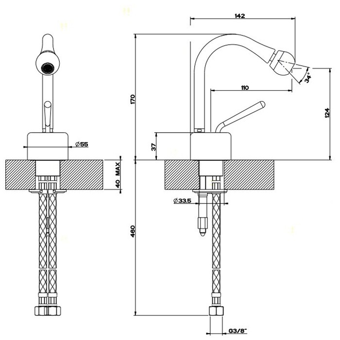 Смеситель для биде на 1 отверстие, Gessi Goccia, хром арт. 33607#031