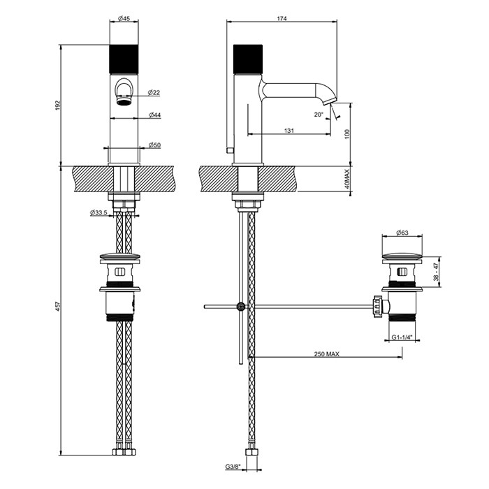 Смеситель для раковины, 1 отв., с донным клапаном, Gessi Habito Diamantao, хром арт. 70601#031