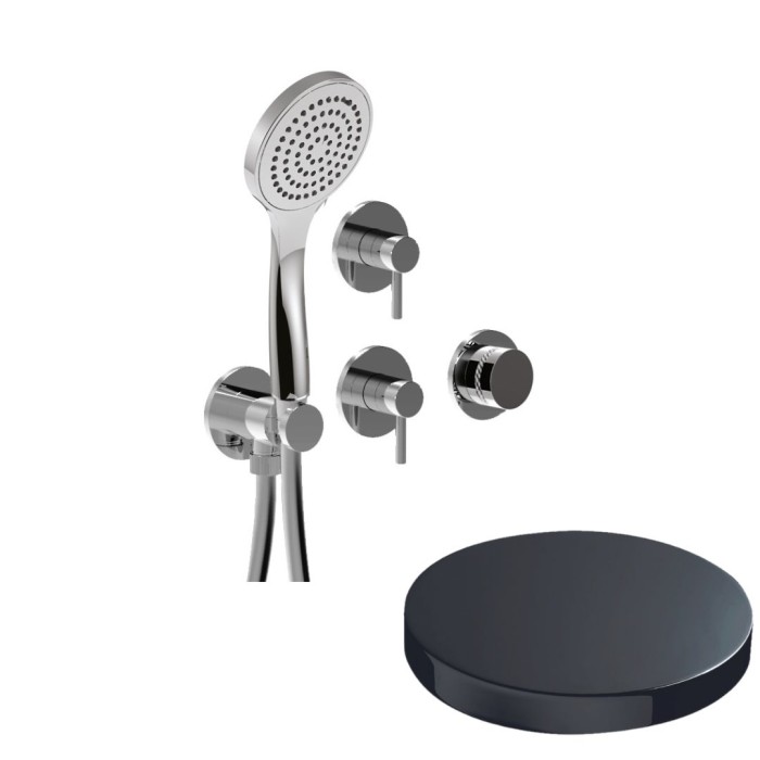 Внешняя часть встраиваемого смесителя для душа на 5 режимов, однорычажный, поворотный переключатель, ручной душ + 4 доп. вывода воды, Giulini My ring deluxe, хром черный глянц арт. MRX5305DLEPCRN