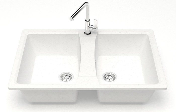 Кухонная мойка Elmas 780х500х190 двойная, искусственный мрамор, белая, Azario Elmas - CS00078329