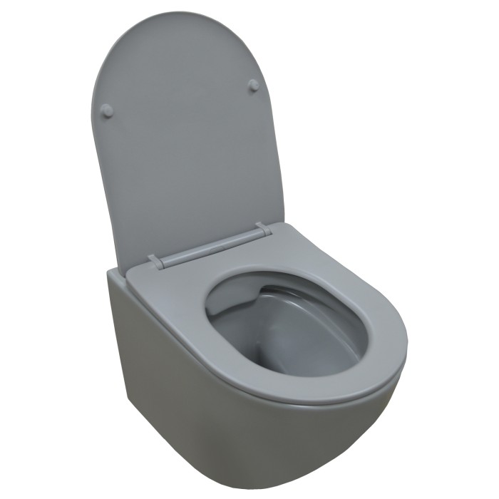 Подвесной унитаз 370х490х370 безободковый, с быстросъемныйм сидением микролифт, серый матовый, Azario Grado арт. AZ-0046 SP MDG