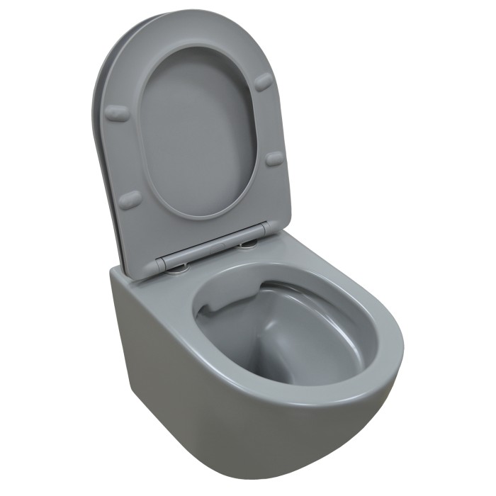 Подвесной унитаз 370х490х370 безободковый, с быстросъемныйм сидением микролифт, серый матовый, Azario Grado арт. AZ-0046 SP MDG