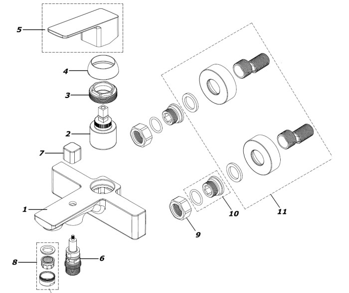 Смеситель для ванны с коротким изливом, хром, Azario CADEO арт. AZ-15940501