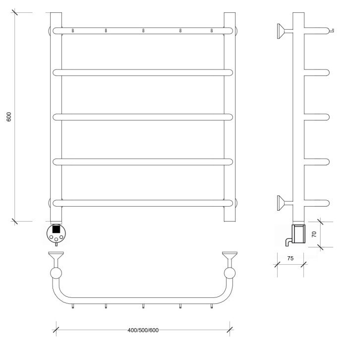 Полотенцесушитель электрический 60x40 Мерида 1 К Secado арт. 4673739235270