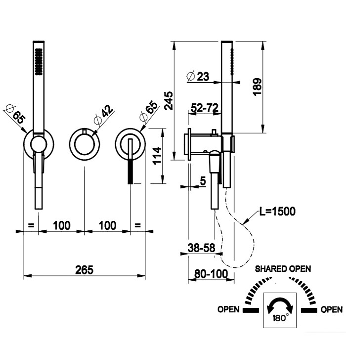 Встраиваемый однорычажный смеситель на 2 выхода с перекл., ручным душем с держателем и выводом воды, Gessi Ingranaggio, хром арт. 63545#031
