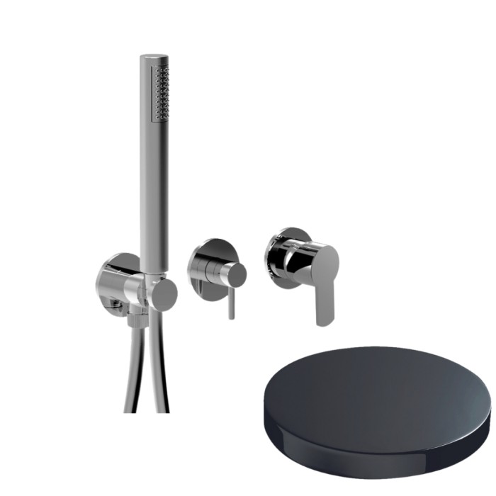 Встраиваемый смеситель для душа на 3 режима, однорычажный, поворотный переключатель, ручной душ + 2 доп. вывода воды, Giulini Surf, хром черный глянц арт. 58X5302CRN