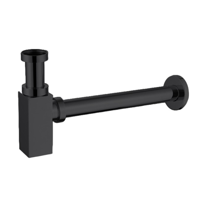Сифон для раковины G 1 1/4, без выпуска, квадрат, латунь, черный Azario, Basic - AZ-109-BL