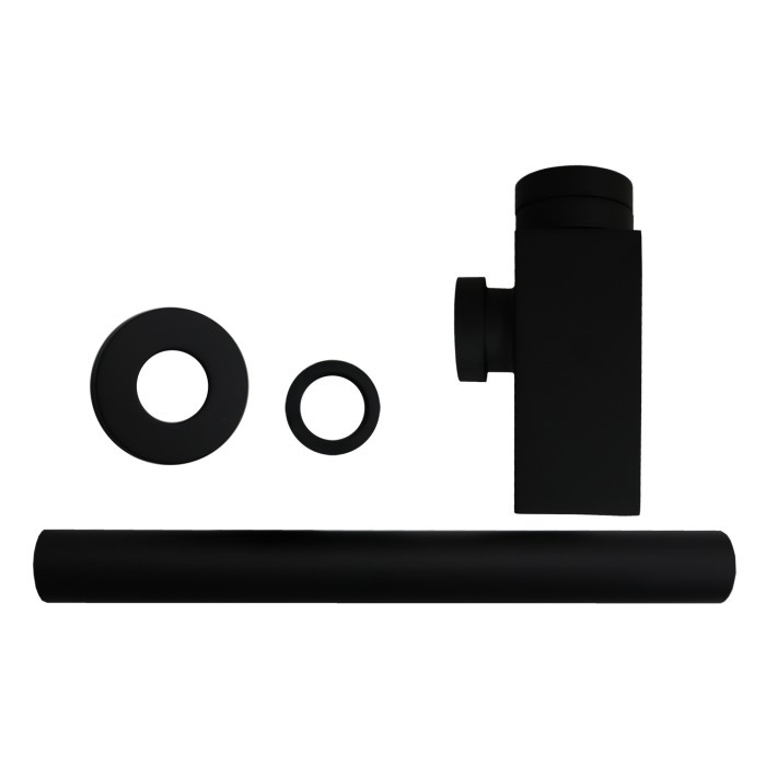 Сифон для раковины G 1 1/4, без выпуска, квадрат, латунь, черный Azario, Basic - AZ-109-BL