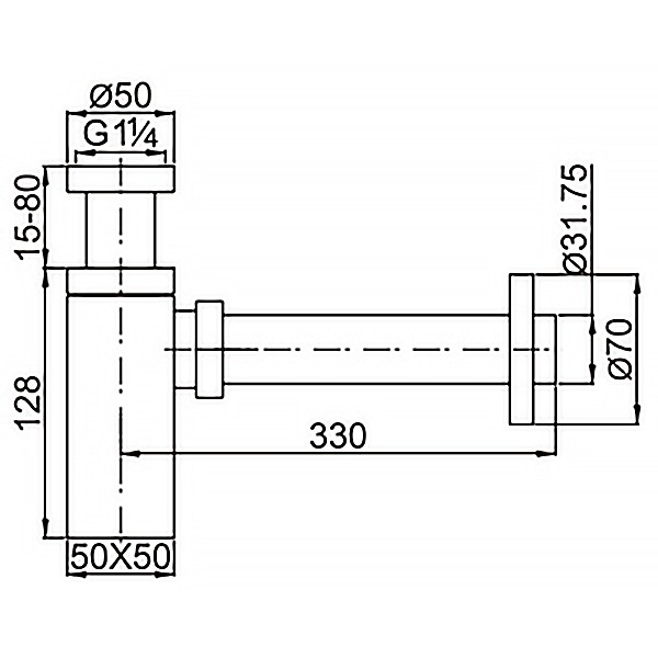 Сифон для раковины G 1 1/4, без выпуска, квадрат, латунь, черный Azario, Basic - AZ-109-BL