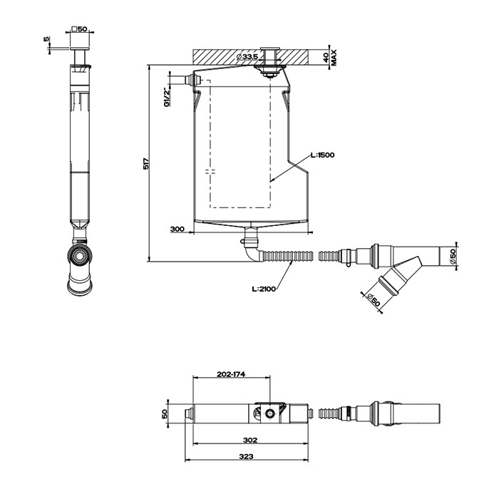 Система сбора воды для ручного душа с убирающимся шлангом при монтаже на борт ванны, Gessi Rettangolo, 01767#031 цвет: хром