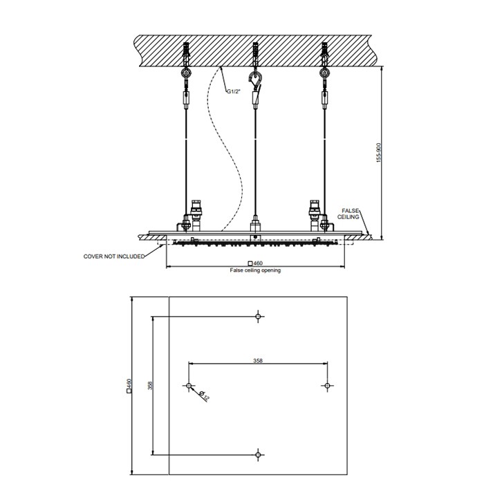 Встраиваемая в потолок душевая система 50х50см., с функцией тропический ливень, Gessi Minimali, mirror steel арт. 57901#238