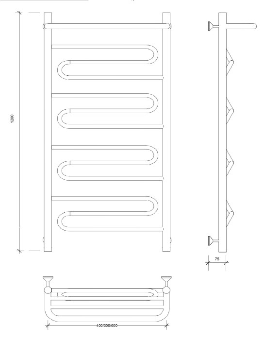Полотенцесушитель водяной 120x40 Валенсия 1 СП (хром) Secado арт. 4603777446123