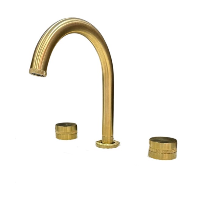 Смеситель для раковины на 3 отверстия, поворотный излив, донный клапан Up&amp;Down, Giulini My ring deluxe, золото брашированное арт. MR0112/UDLOSP