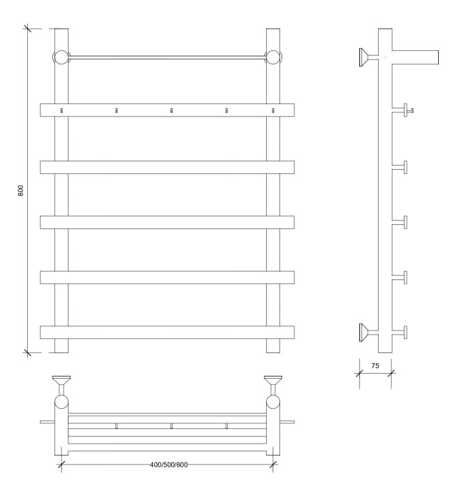 Полотенцесушитель водяной 80x50x60 Понтида 1 КСП (хром) Secado арт. 4603759403441