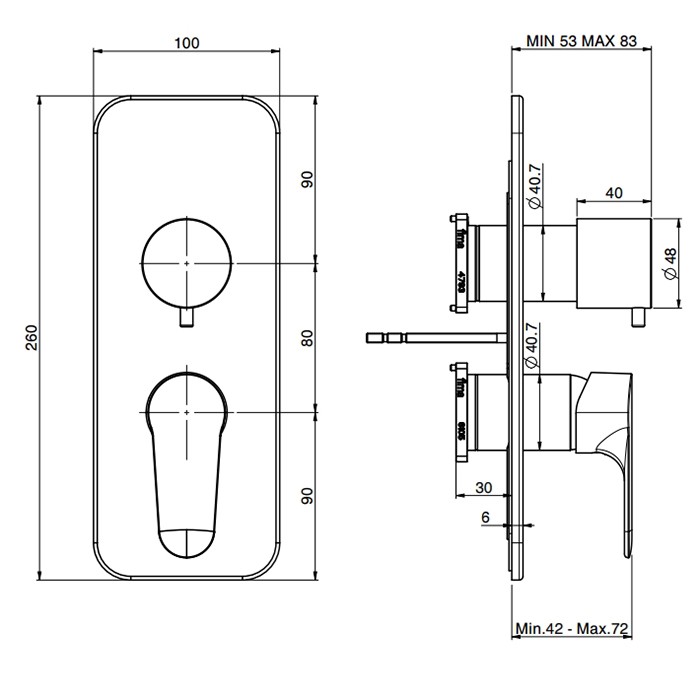Fima Carlo Frattini Смеситель для душа, встраиваемый, с переключателем на 2/3 выхода, Serie 22, F3839X6NS цвет: черный