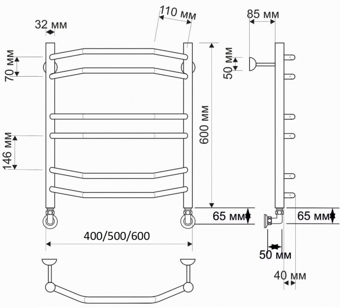 Полотенцесушитель водяной латунный 40x60 Агата 4 (бронза) Secado арт. 4603777459161