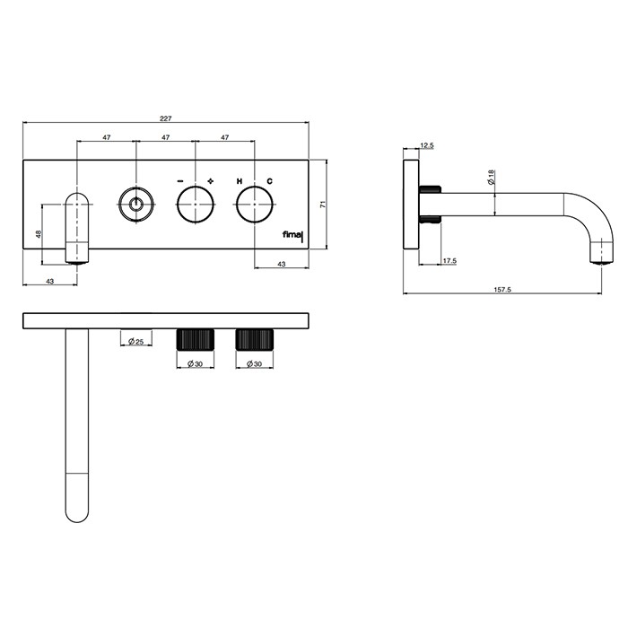 Fima Carlo Frattini Смеситель для раковины, встраиваемый, излив: 15.7см., c кнопкой on/off, Switch ON, F5951LX5NS цвет: золото