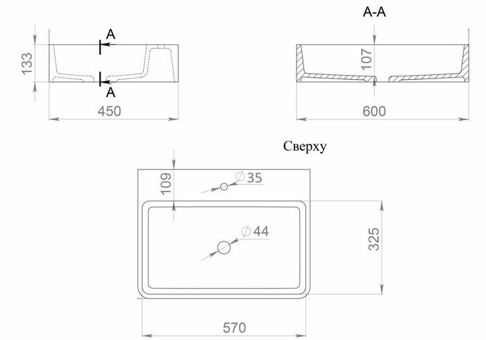 Раковина накладная 59,5x44,5, матовая, Salini OTTAVIA арт. 1103201MRF
