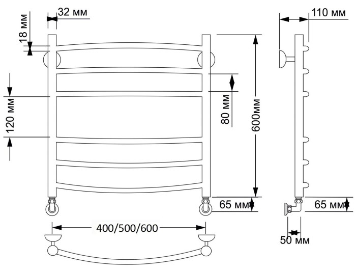 Полотенцесушитель водяной латунный 60x60 Милан 3 (бронза) Secado арт. 4603777459642