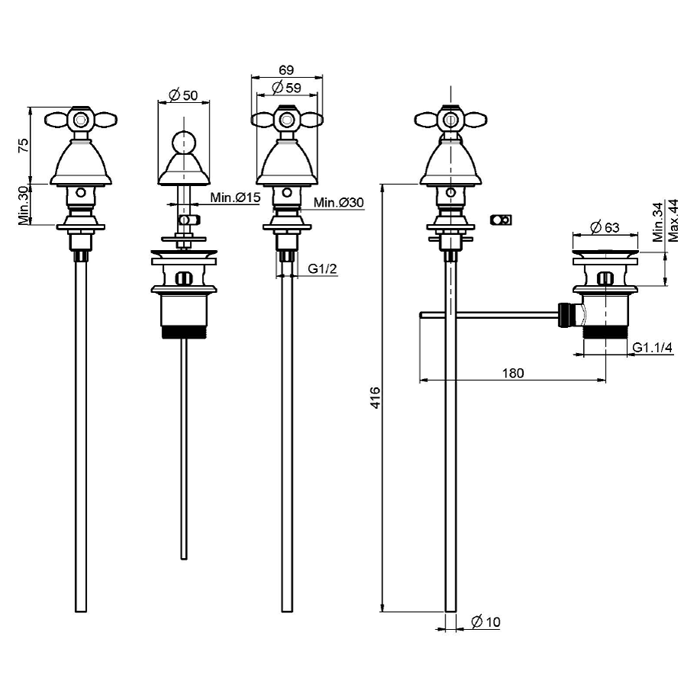Fima Carlo Frattini Смеситель на 3 отв. для биде с внутр.типом смешивания, Olivia, F5032BR цвет: бронза
