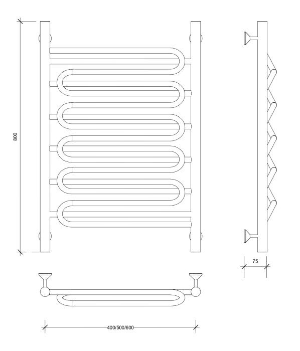 Полотенцесушитель водяной 80x50 Валенсия 3 (черный) Secado арт. 4673739224182