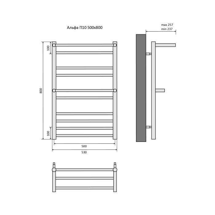 Полотенцесушитель водяной 500х800 Aquatek Альфа, черный муар арт. AQ RRP1080BL