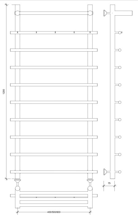 Полотенцесушитель водяной 120x50x60 Турин 1 КСП (черный) Secado арт. 4673739229743