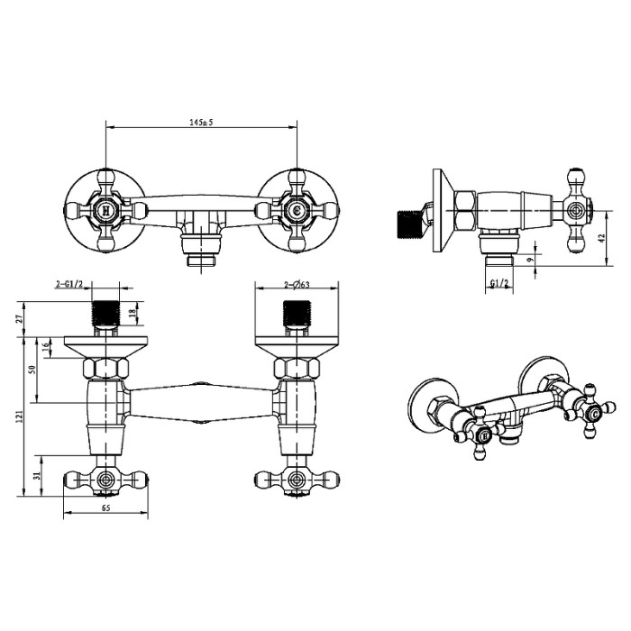 Смеситель для душа black, chrome, Boheme Royal cristal - 274-Royal/CRST Black