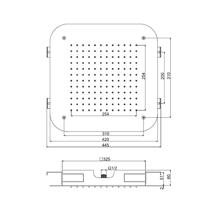Fima Carlo Frattini Верхний душ 420х420 мм., встраиваемый в потолок, нержавеющая сталь, Wellness, F2417CR цвет: хром