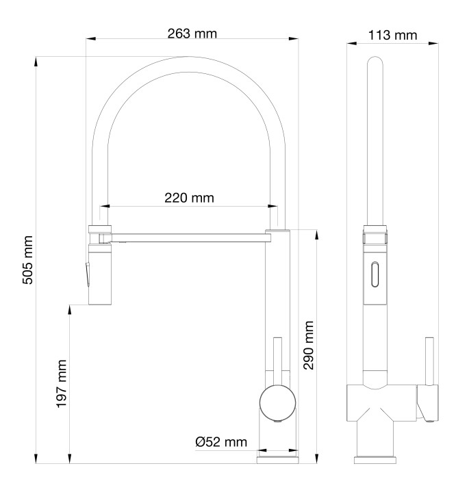 Смеситель для кухни с гибким изливом, Wonzon & Woghand, WW-88438003-BGM цвет: графит