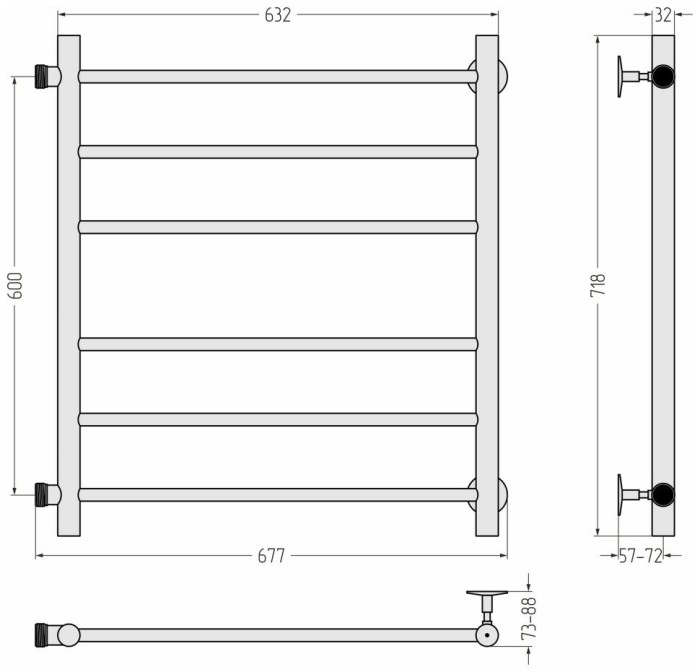 Стилье Водяной полотенцесушитель 600x600, Версия-Б, 12610-6060 цвет: белый